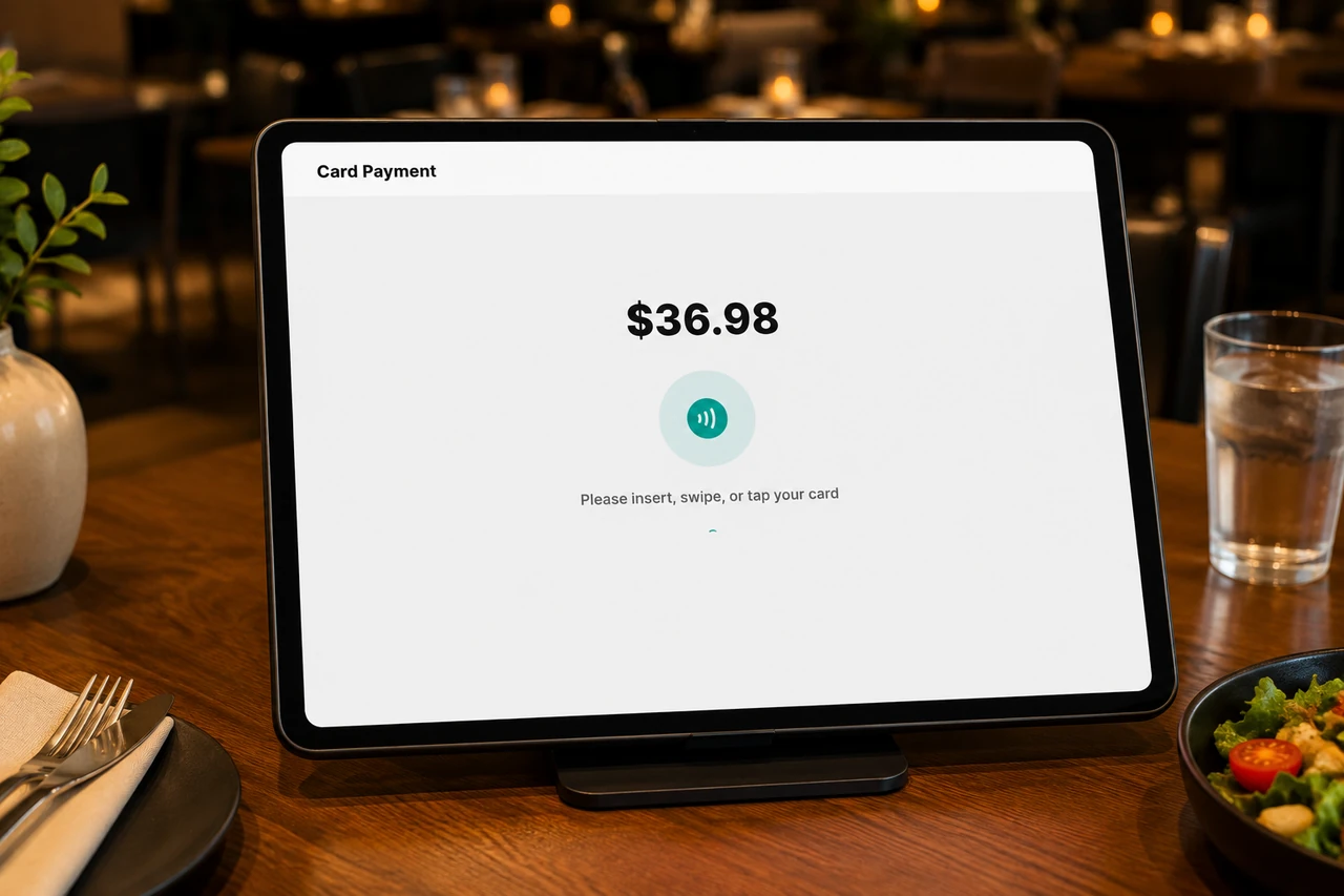 The Branch Eats card payment screen showing the check total ready for the customer to pay